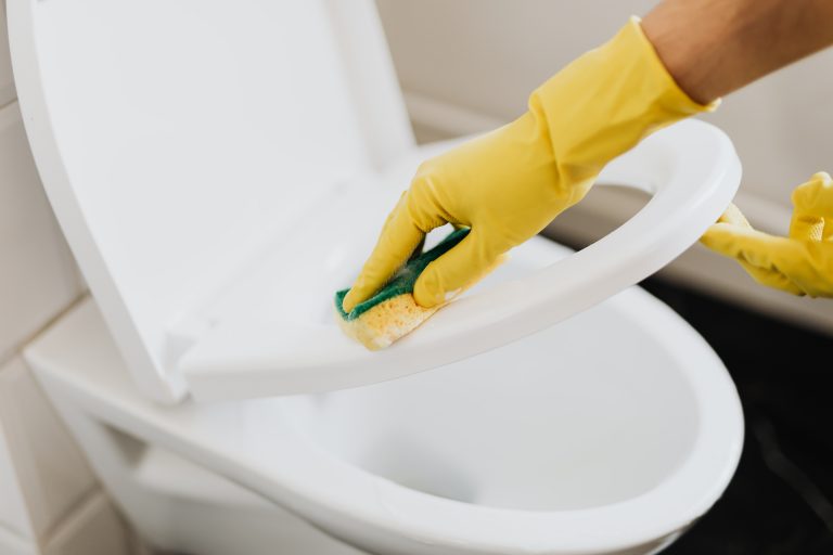 crop-person-cleaning-toilet-seat-with-sponge-4239069